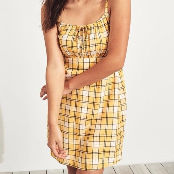 Hollister Dresses & Skirts - Women’s Hollister Yellow Plaid Mini Dress, Size S.